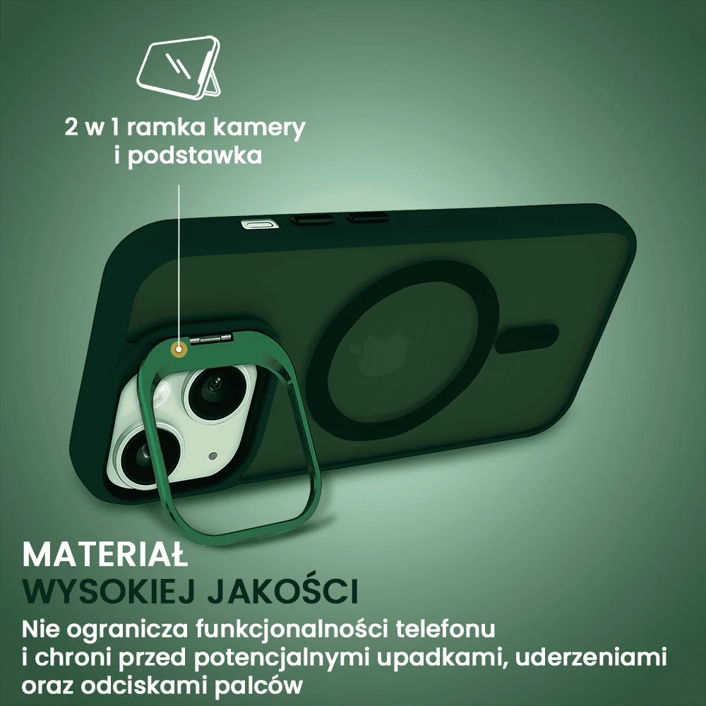 Etui do iPhone 15 Arctic Stand, półprzeźroczyste, z osłoną aparatu i podstawką, zielone