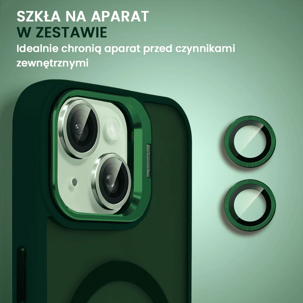 Etui do iPhone 15 Arctic Stand, półprzeźroczyste, z osłoną aparatu i podstawką, zielone