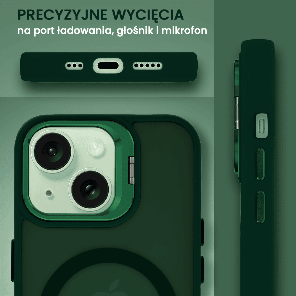 Etui do iPhone 15 Arctic Stand, półprzeźroczyste, z osłoną aparatu i podstawką, zielone
