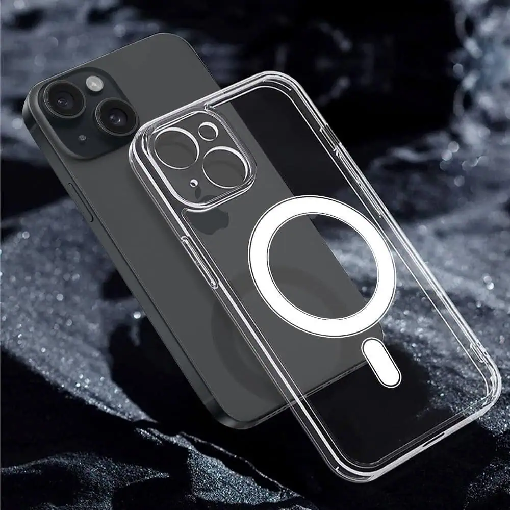 Etui do iPhone 15 Clear Case, osłona aparatu, twardy tył z MagSafe, przeźroczyste