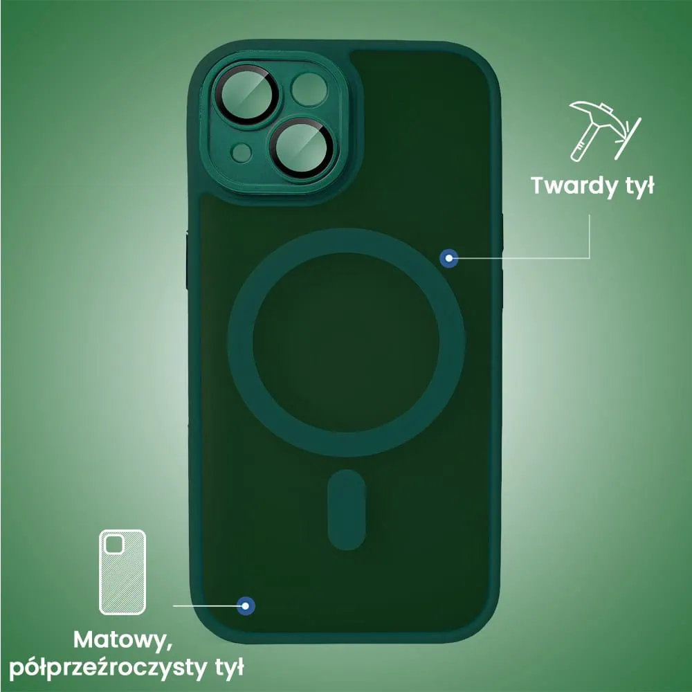 Etui do iPhone 15 Plus Color Flush z Magsafe, z osłoną aparatu, ciemna zieleń