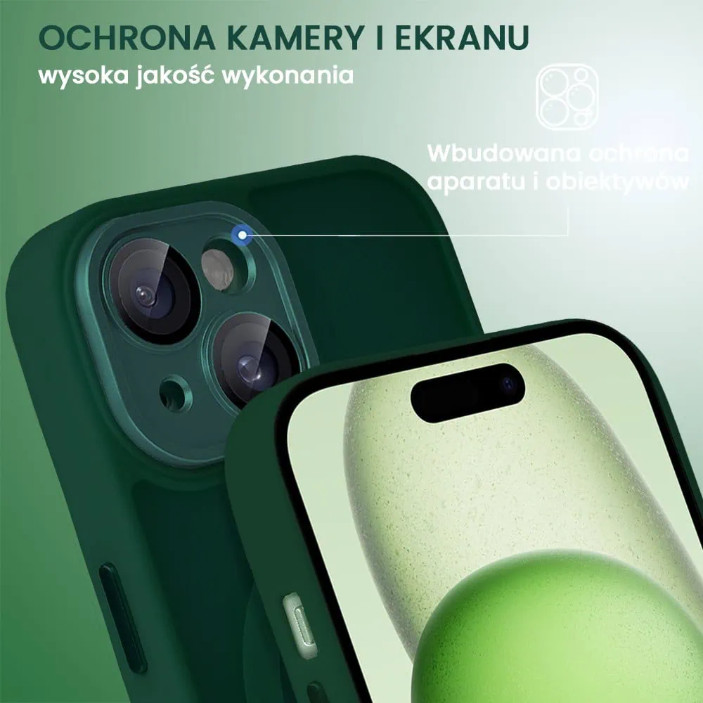 Etui do iPhone 15 Plus Color Flush z Magsafe, z osłoną aparatu, ciemna zieleń
