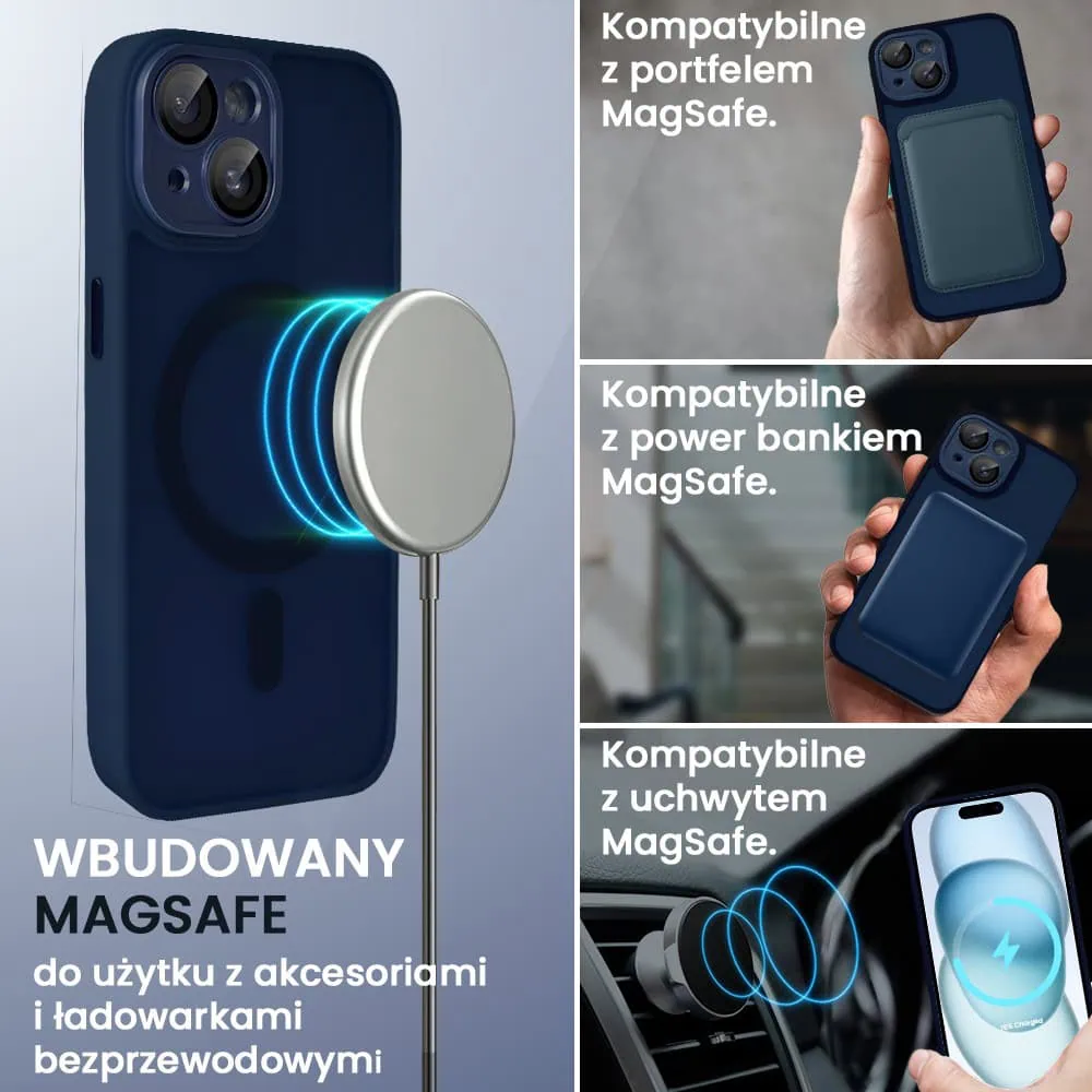 Etui do iPhone 15 Plus Color Flush z Magsafe, z osłoną aparatu, granatowe