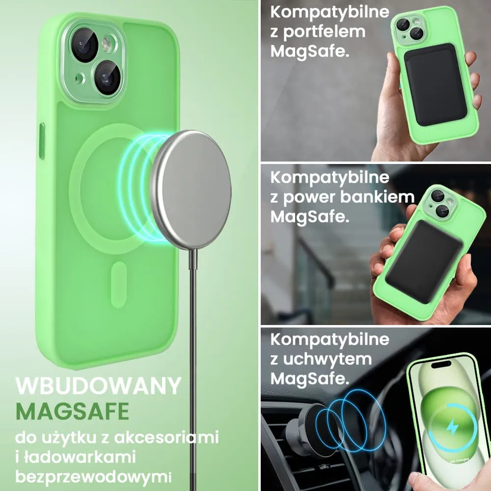 Etui do iPhone 15 Color Flush z Magsafe, z osłoną aparatu, jasna zieleń