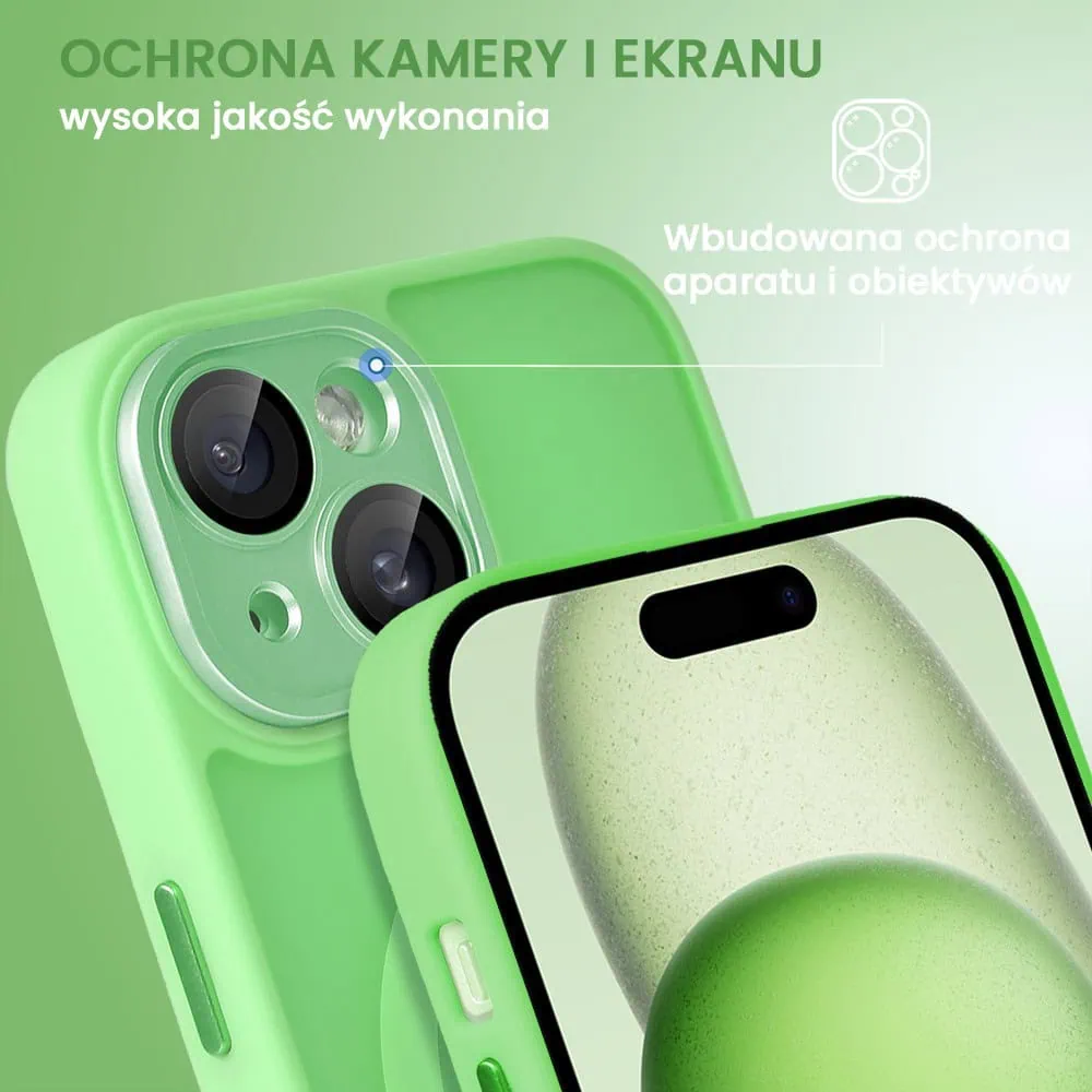 Etui do iPhone 15 Color Flush z Magsafe, z osłoną aparatu, jasna zieleń