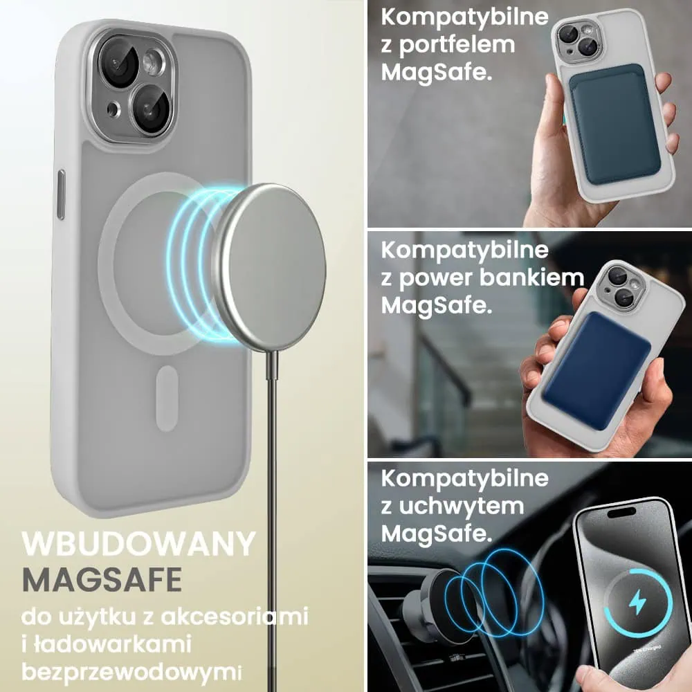Etui do iPhone 15 Color Flush z Magsafe, z osłoną aparatu, popielate