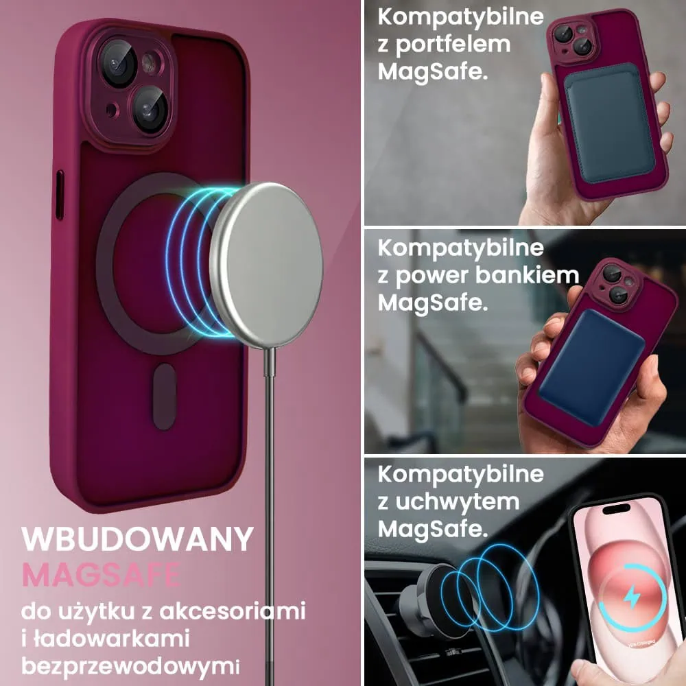 Etui do iPhone 15 Plus Color Flush z Magsafe, z osłoną aparatu, wiśniowe