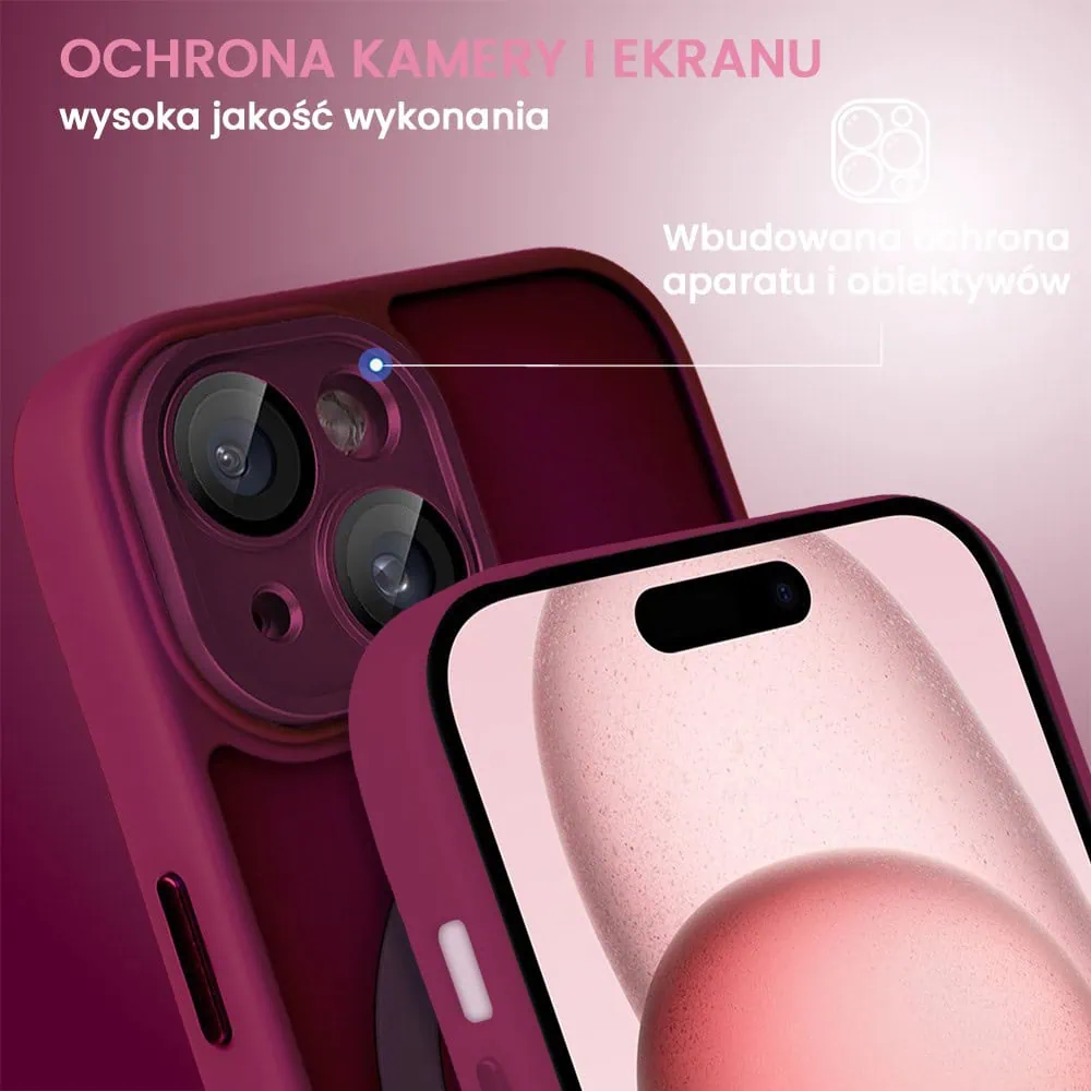 Etui do iPhone 15 Plus Color Flush z Magsafe, z osłoną aparatu, wiśniowe