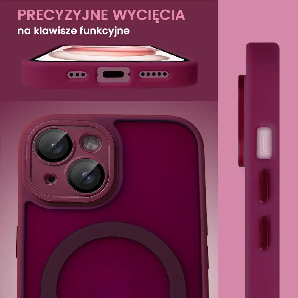 Etui do iPhone 15 Plus Color Flush z Magsafe, z osłoną aparatu, wiśniowe