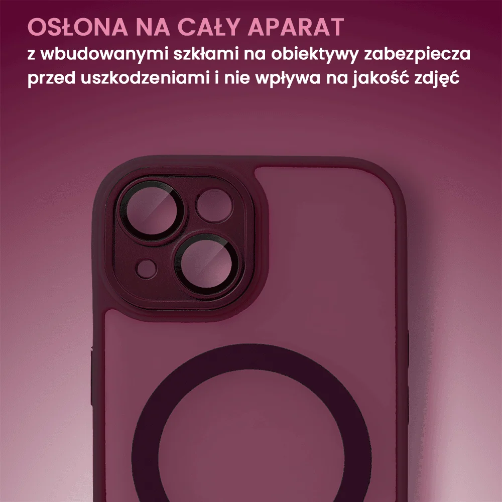 Etui do iPhone 15 Plus Color Flush z Magsafe, z osłoną aparatu, wiśniowe