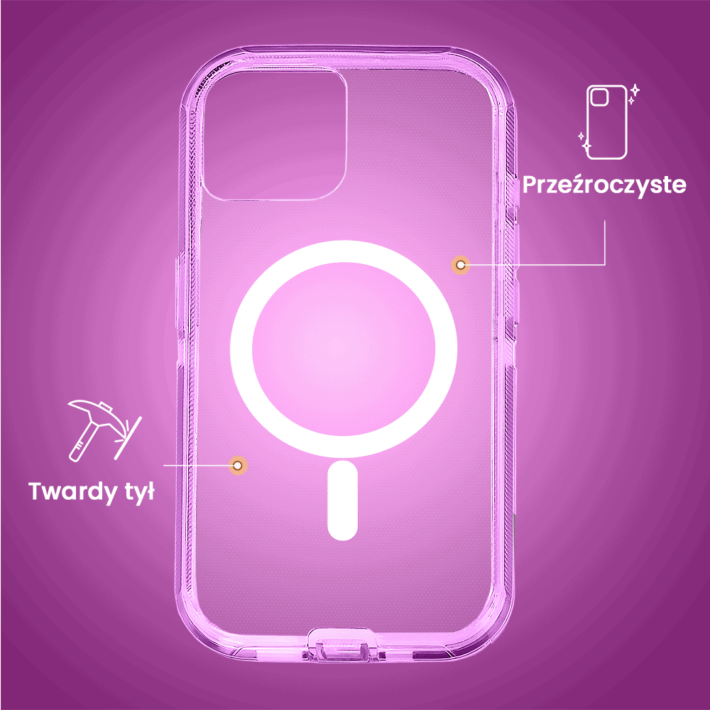 Etui do iPhone 15 Plus Crystal Armor Magsafe, Anti-Drop pancerne 3w1, ametyst