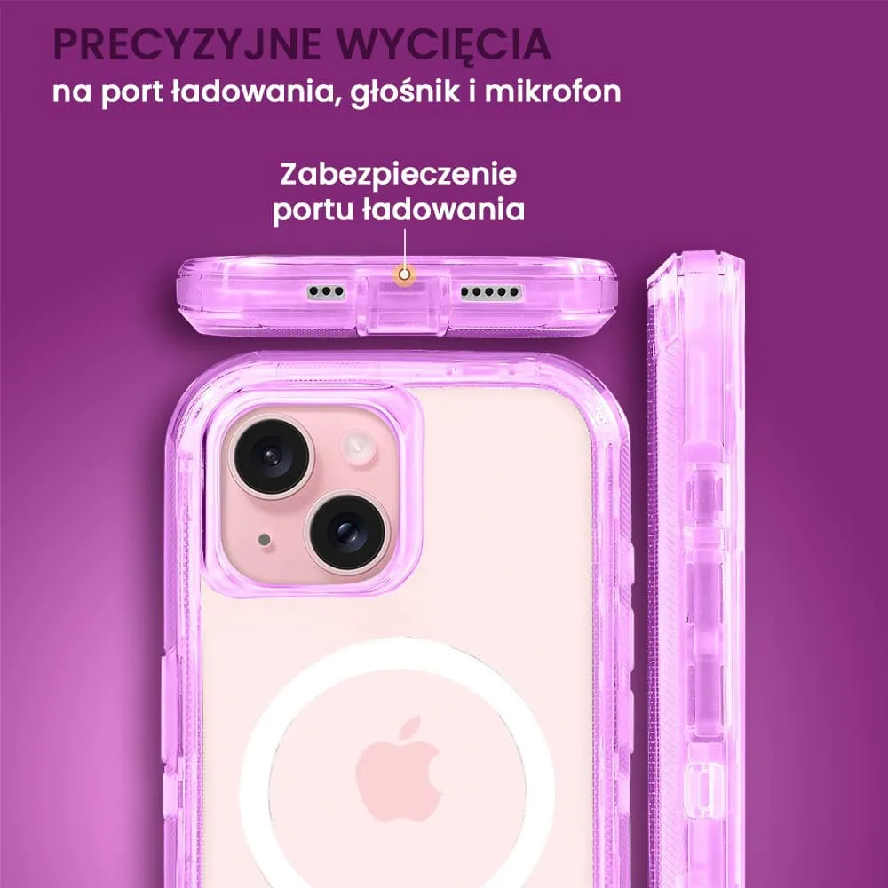 Etui do iPhone 15 Plus Crystal Armor Magsafe, Anti-Drop pancerne 3w1, ametyst
