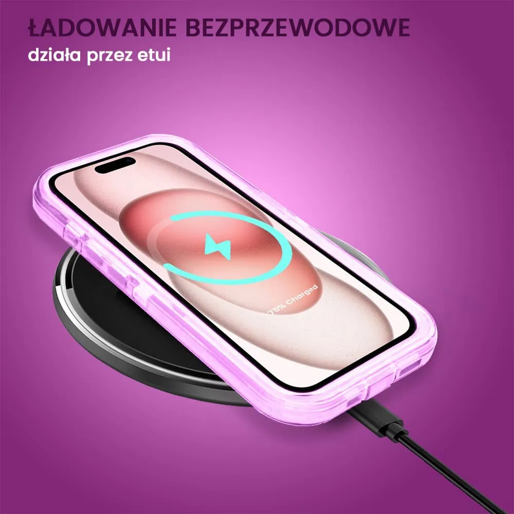 Etui do iPhone 15 Plus Crystal Armor Magsafe, Anti-Drop pancerne 3w1, ametyst