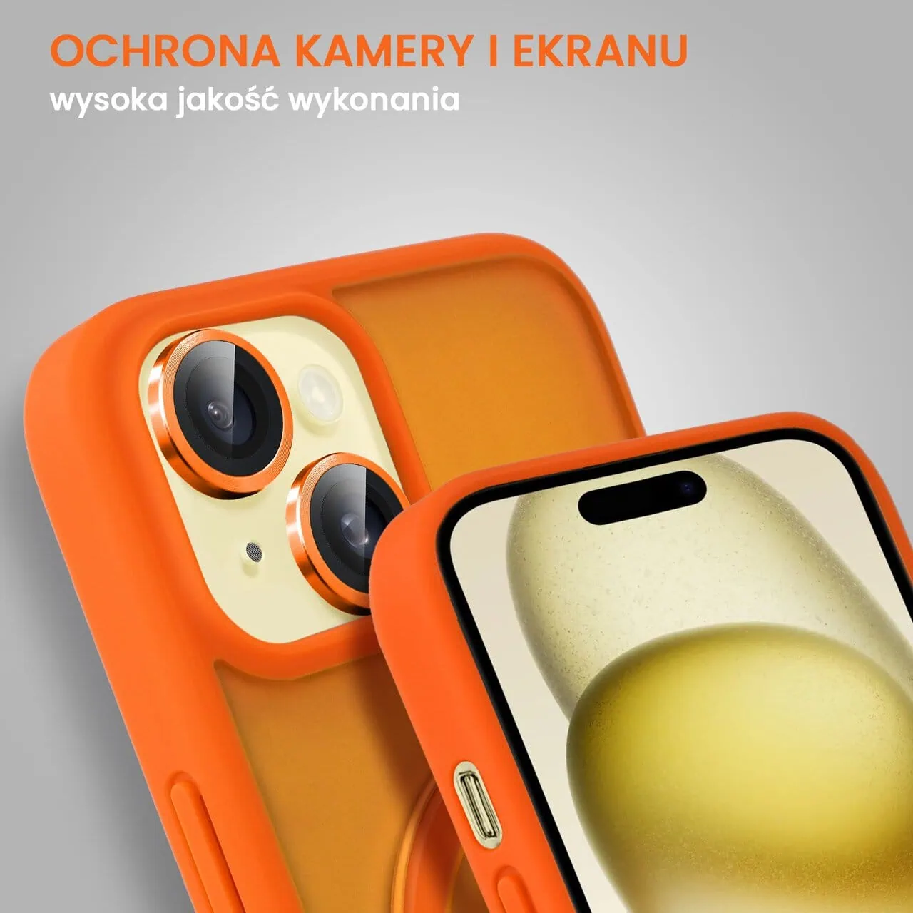 Etui do iPhone 15 Plus Frosted Armor Stand 3w1 z podstawka i ochrona aparatu, pomarańczowe