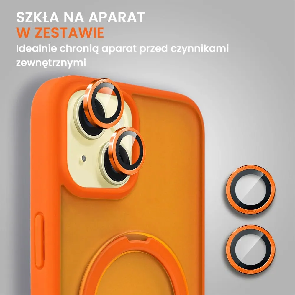 Etui do iPhone 15 Plus Frosted Armor Stand 3w1 z podstawka i ochrona aparatu, pomarańczowe