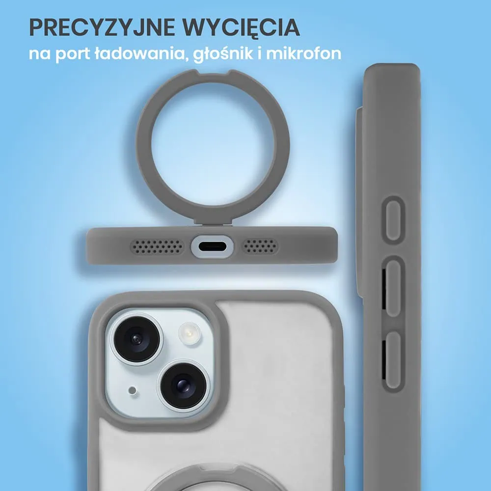 Etui do iPhone 15 Frosted Armor Stand 3w1 z podstawka i ochrona aparatu, szare