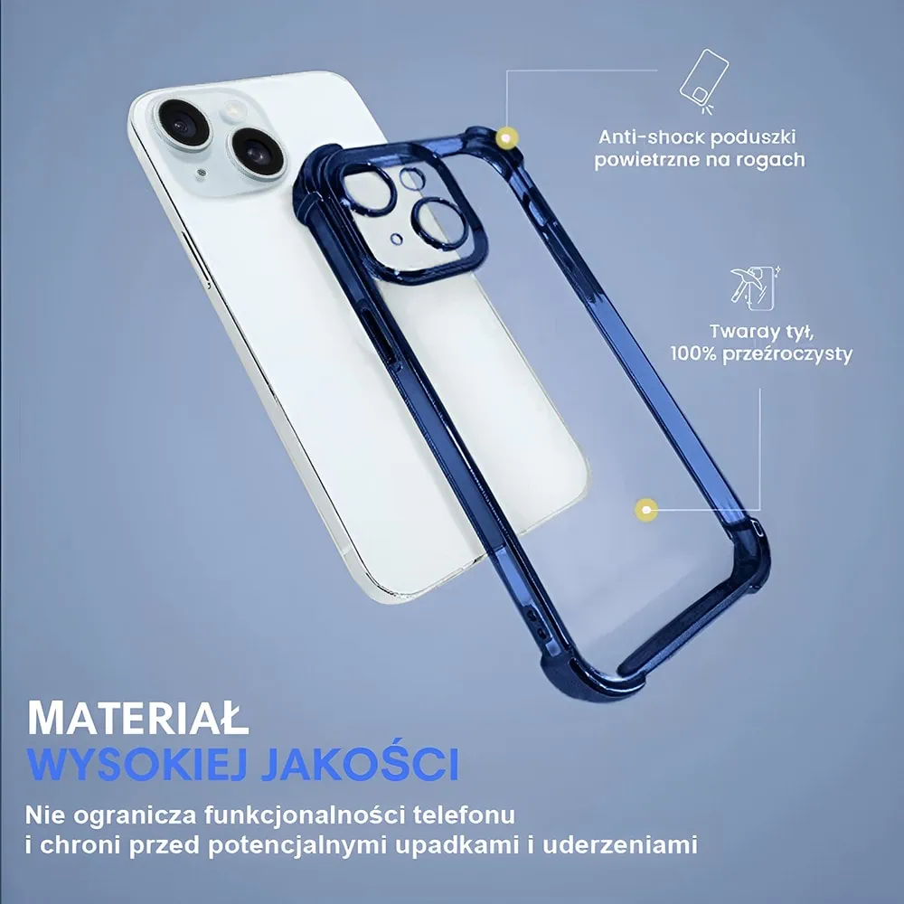 Etui do iPhone 15 Plus Hybrid Elegance Anti-Shock z osłoną na aparat i poduszkami, niebieskie
