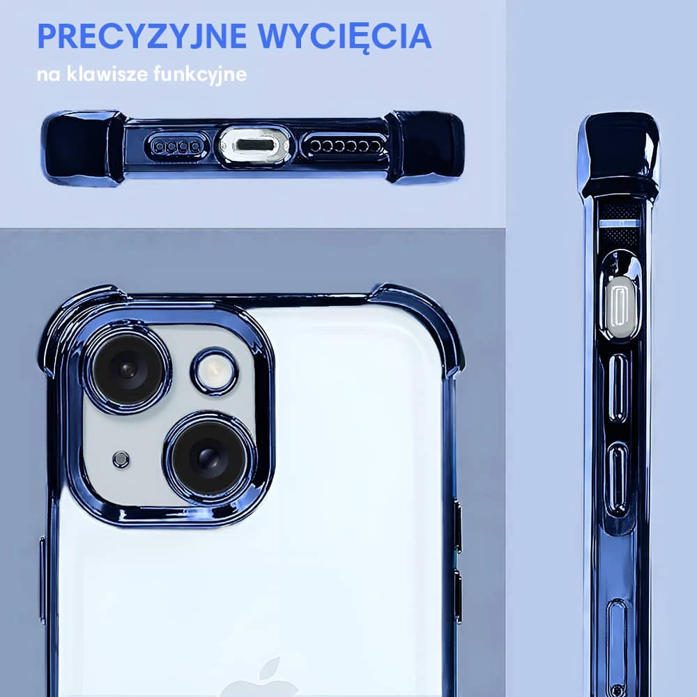 Etui do iPhone 15 Plus Hybrid Elegance Anti-Shock z osłoną na aparat i poduszkami, niebieskie