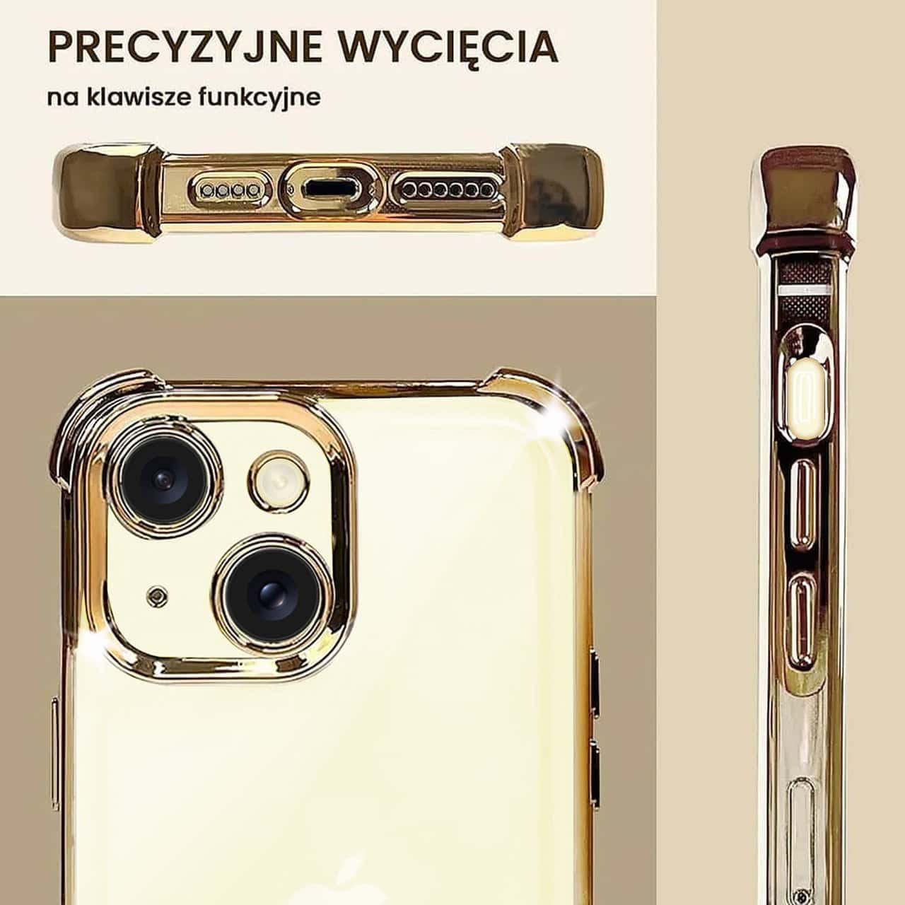 Etui do iPhone 15 Plus Hybrid Elegance Anti-Shock z osłoną na aparat i poduszkami, złote (OUTLET)
