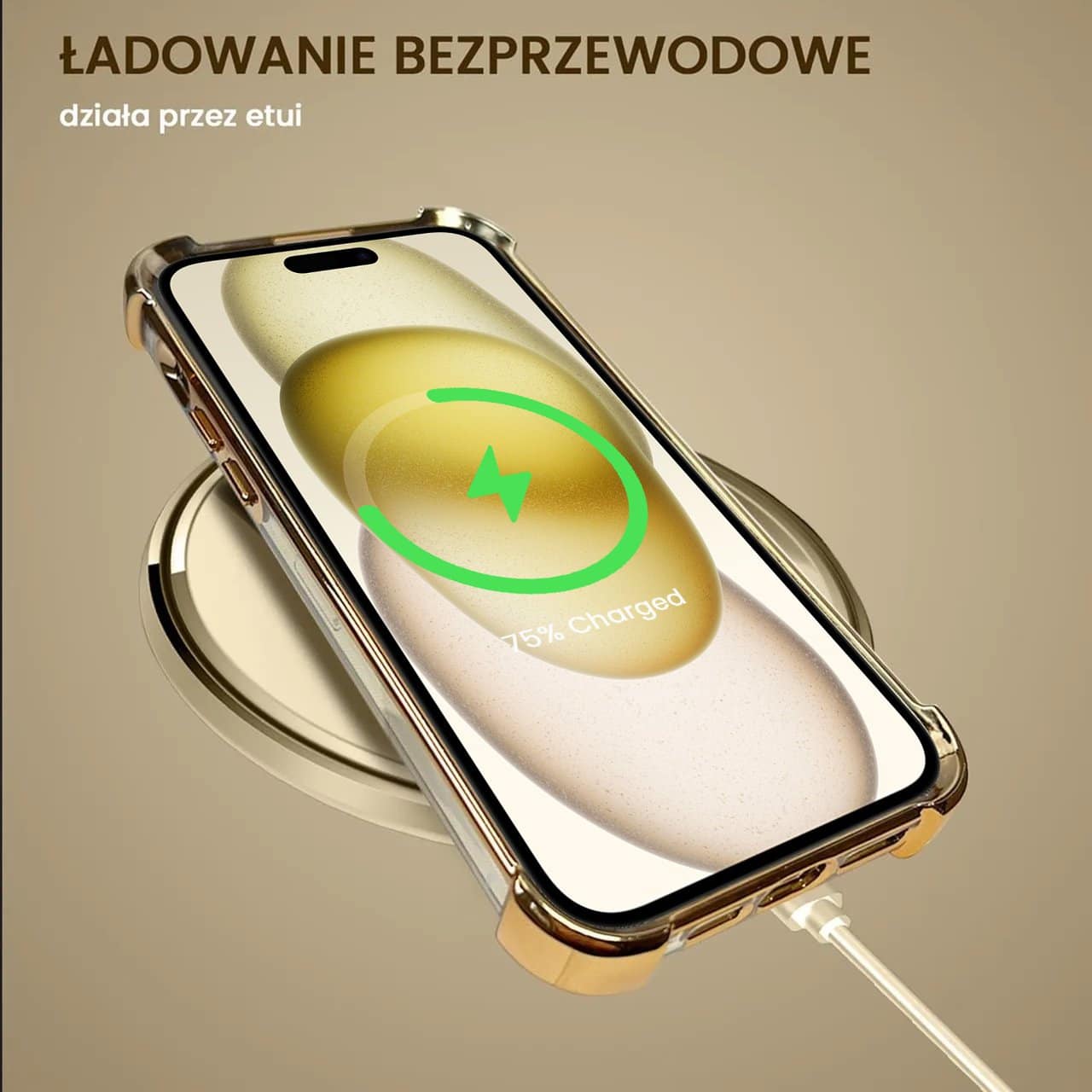 Etui do iPhone 15 Plus Hybrid Elegance Anti-Shock z osłoną na aparat i poduszkami, złote (OUTLET)