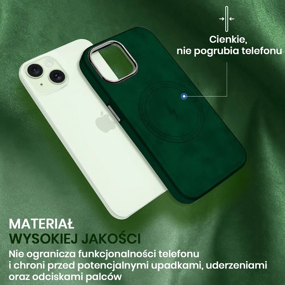 Etui do iPhone 15 Plus Magsafe Business Leather, eleganckie, przyjemne w dotyku, zielone