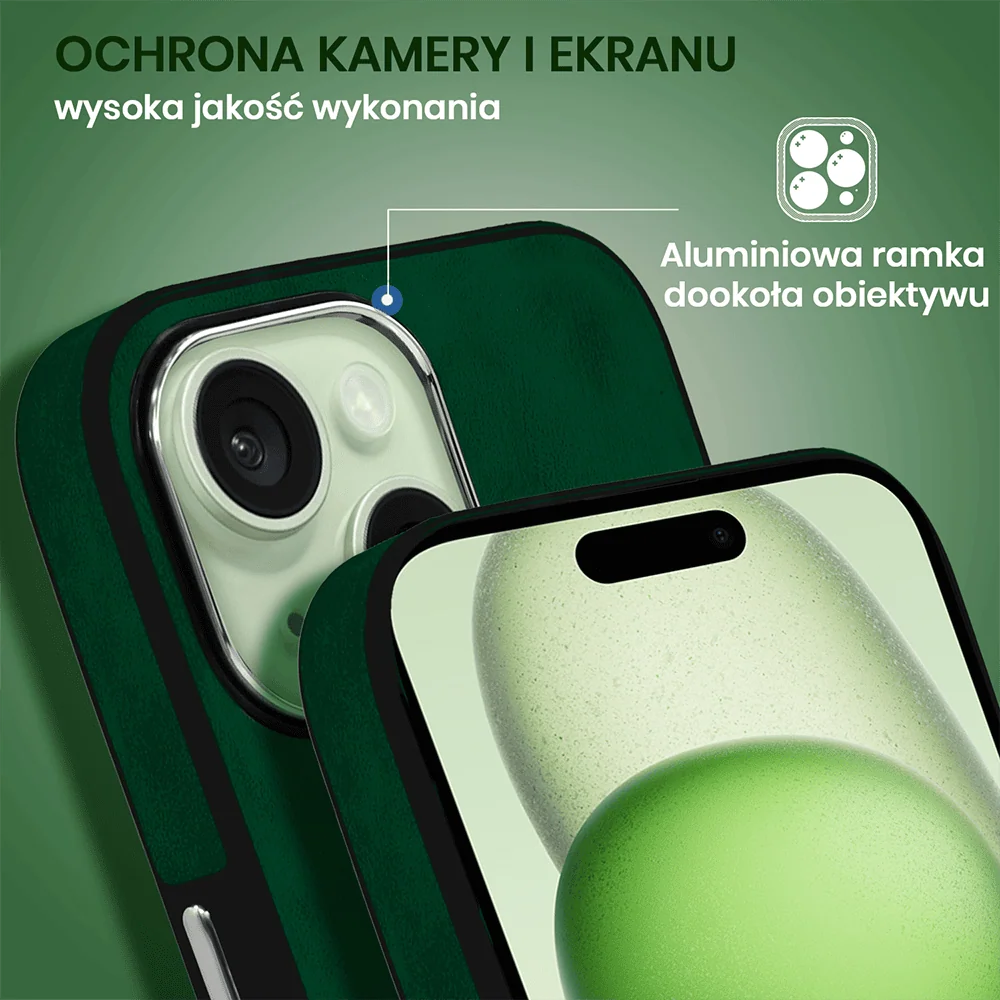 Etui do iPhone 15 Plus Magsafe Business Leather, eleganckie, przyjemne w dotyku, zielone