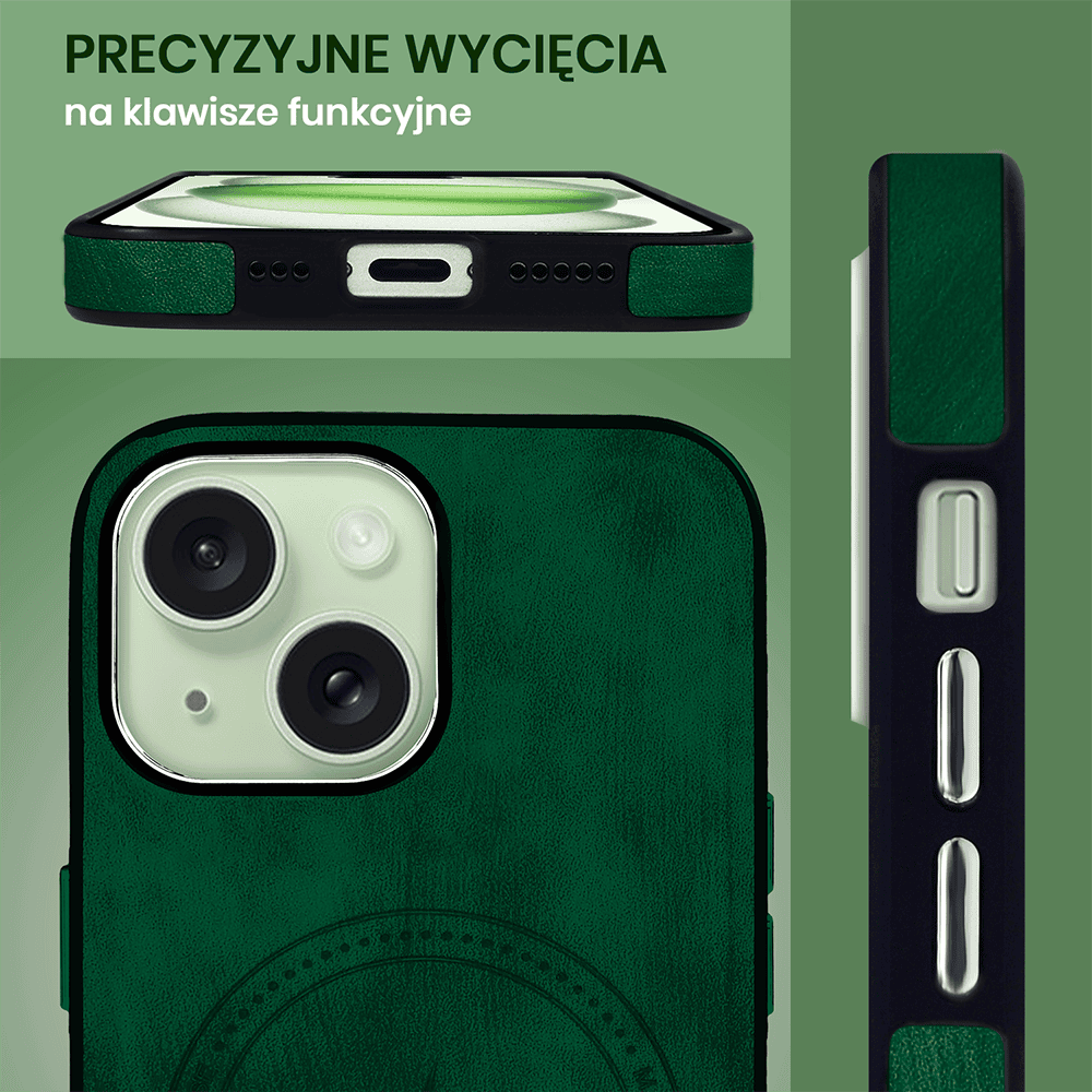 Etui do iPhone 15 Plus Magsafe Business Leather, eleganckie, przyjemne w dotyku, zielone