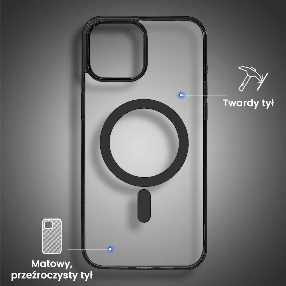 Etui do iPhone 15, MagSafe Frosted Skin, cienkie, półprzeźroczyste, czarne