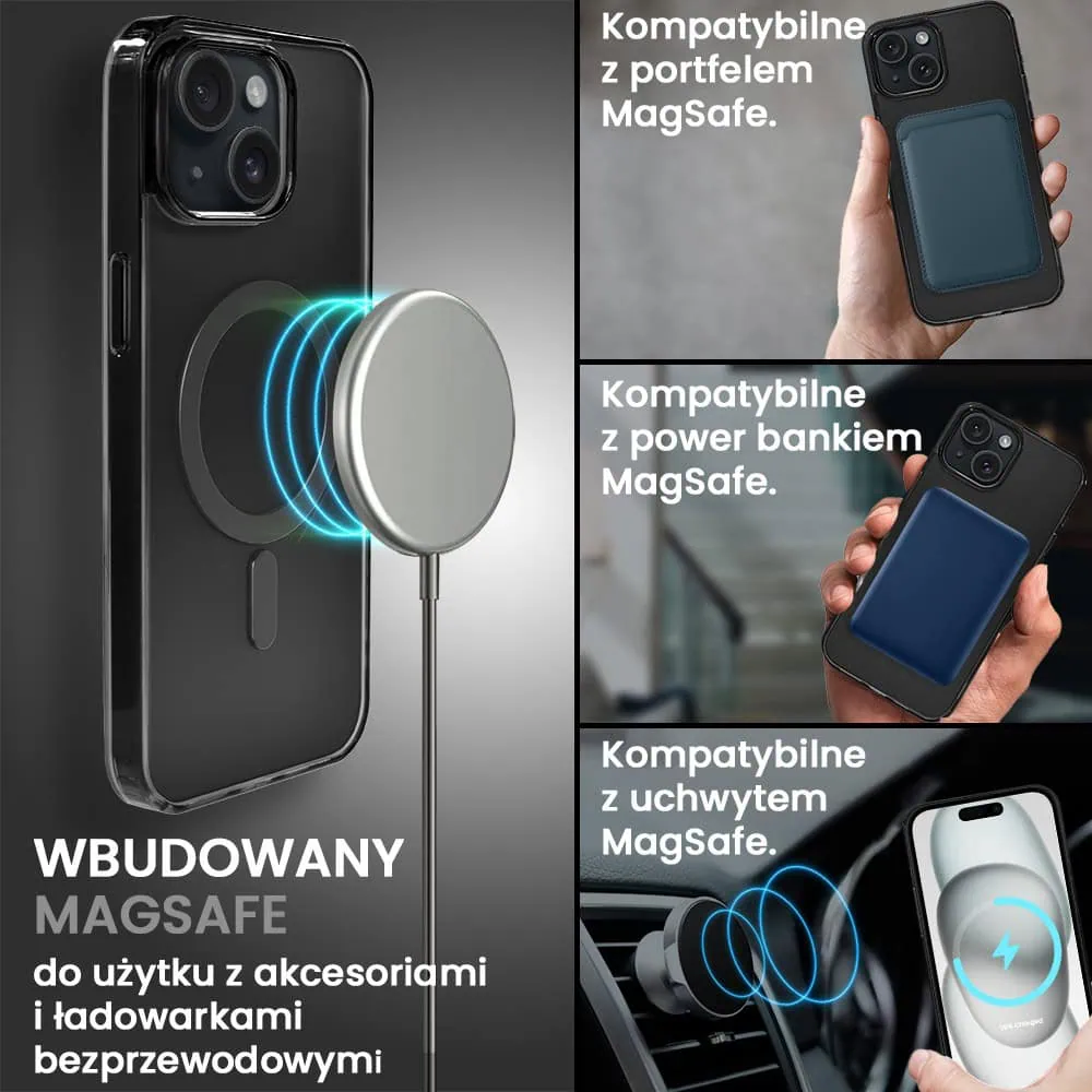 Etui do iPhone 15, MagSafe Frosted Skin, cienkie, półprzeźroczyste, czarne