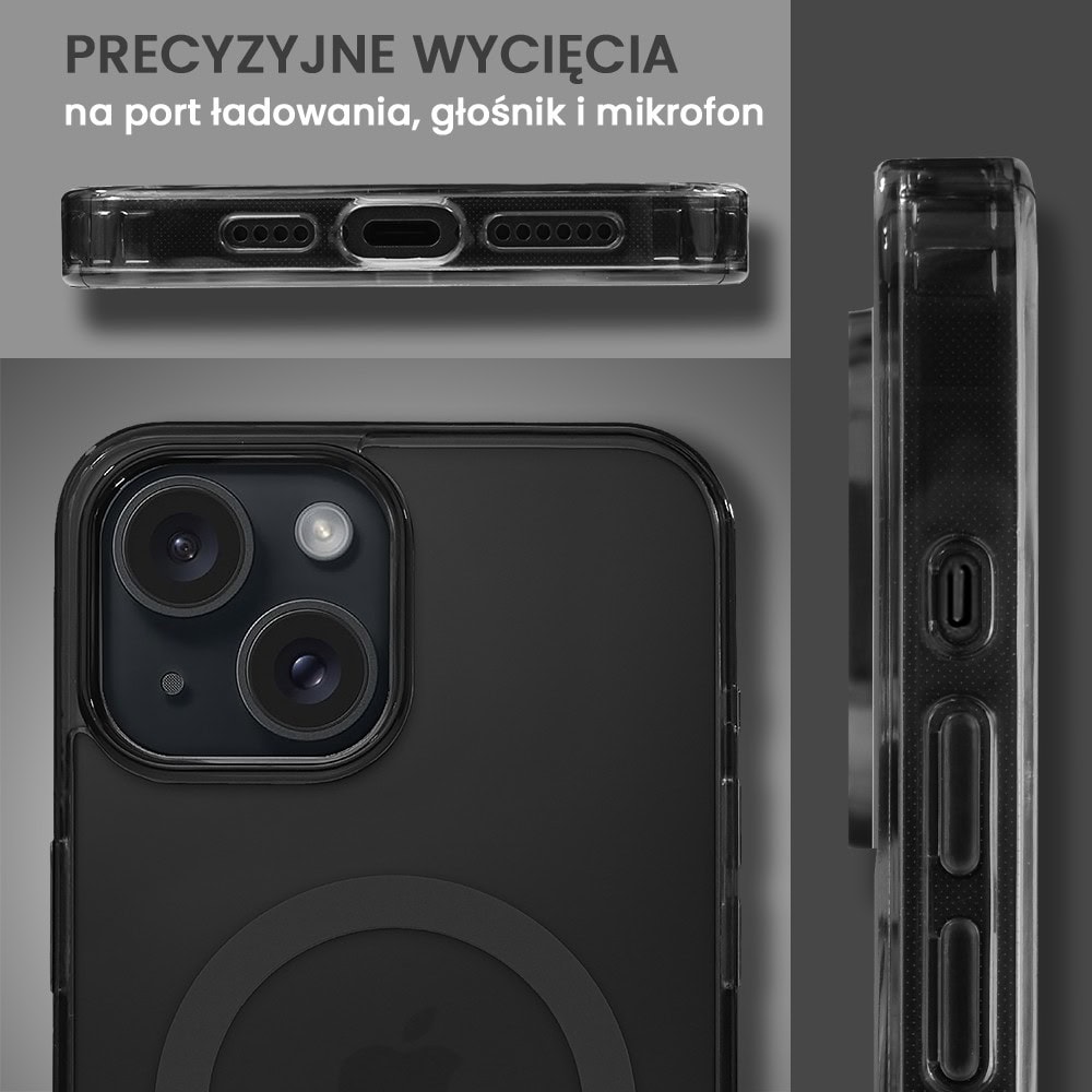 Etui do iPhone 15, MagSafe Frosted Skin, cienkie, półprzeźroczyste, czarne