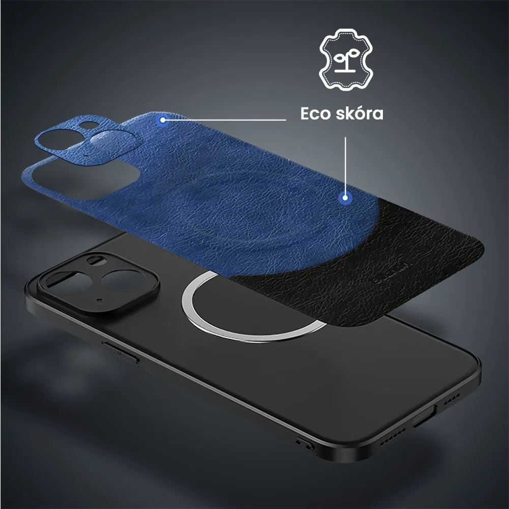Etui do iPhone 15 Plus Magsafe Leather Protect eleganckie skórzane, Sulada Original, granatowo-czarne