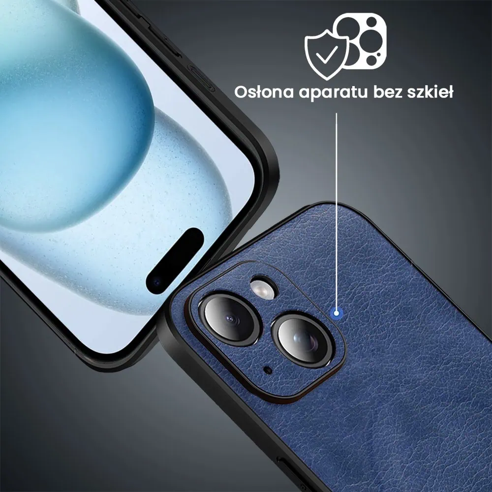 Etui do iPhone 15 Plus Magsafe Leather Protect eleganckie skórzane, Sulada Original, granatowo-czarne