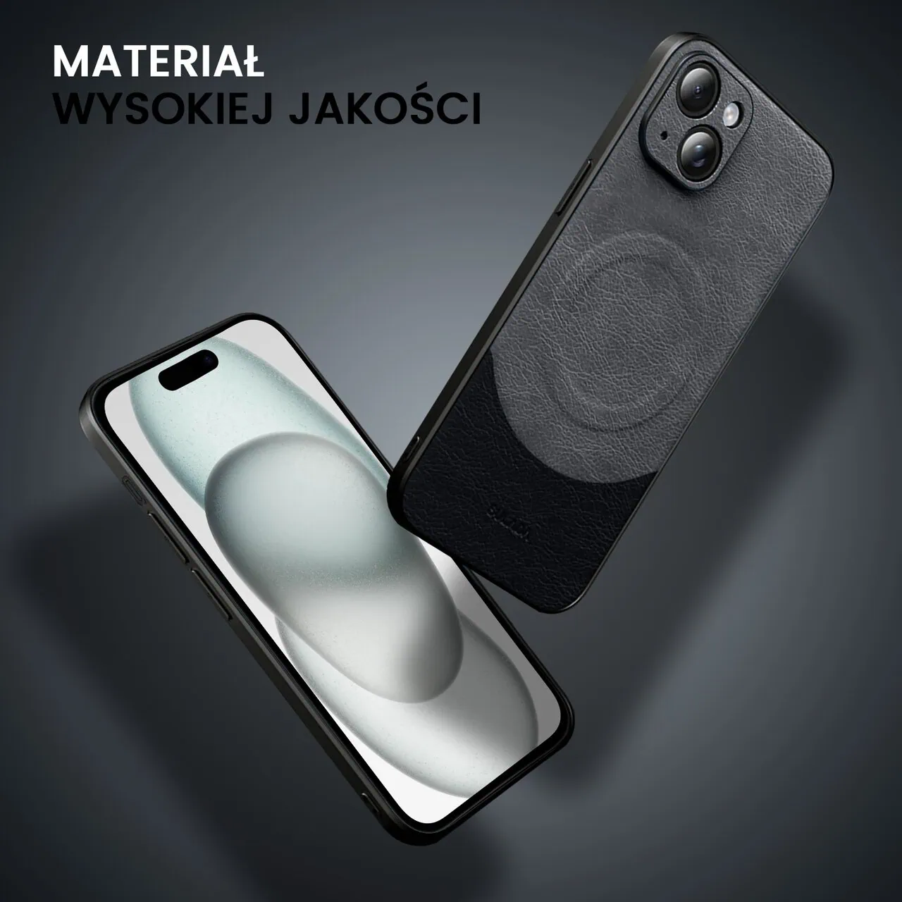 Etui do iPhone 15 Plus Magsafe Leather Protect eleganckie skórzane, Sulada Original, szaro-czarne