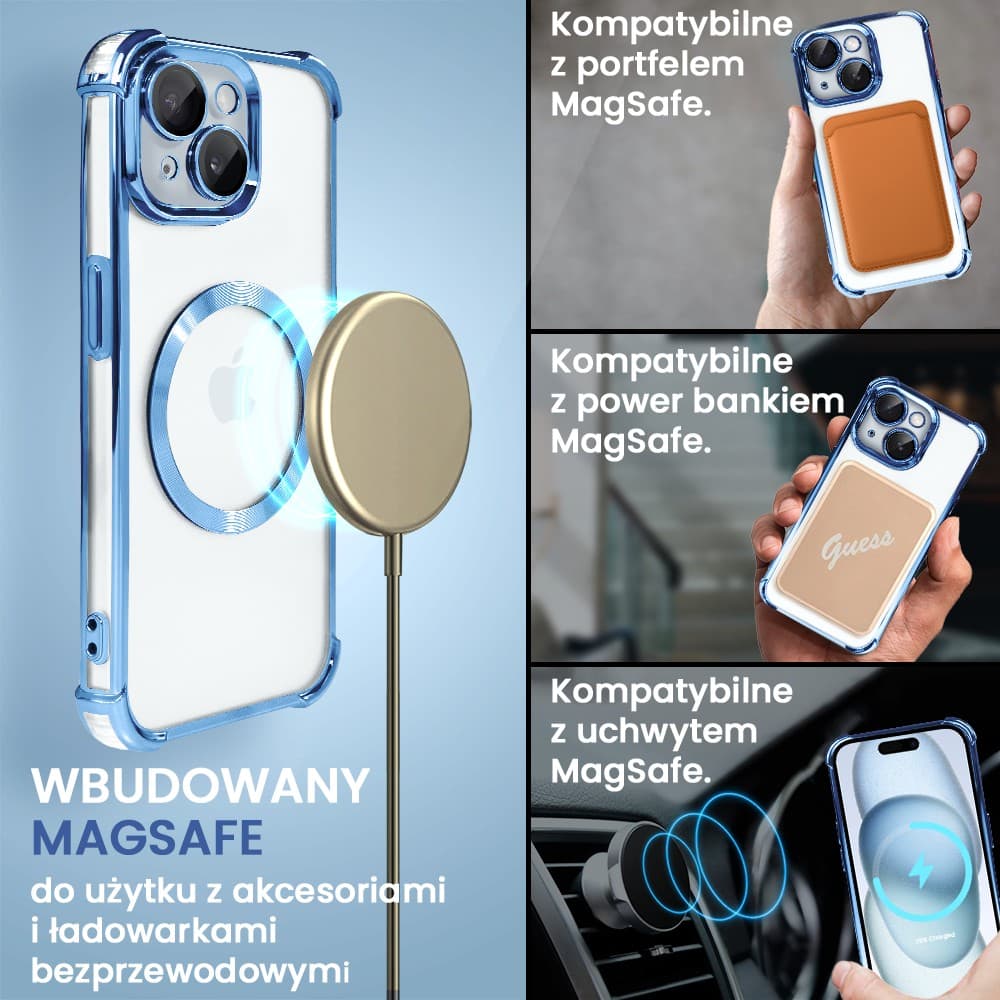 Etui do iPhone 15 Magsafe Luxury Anti-Shock Lens Protect, niebieskie (OUTLET)
