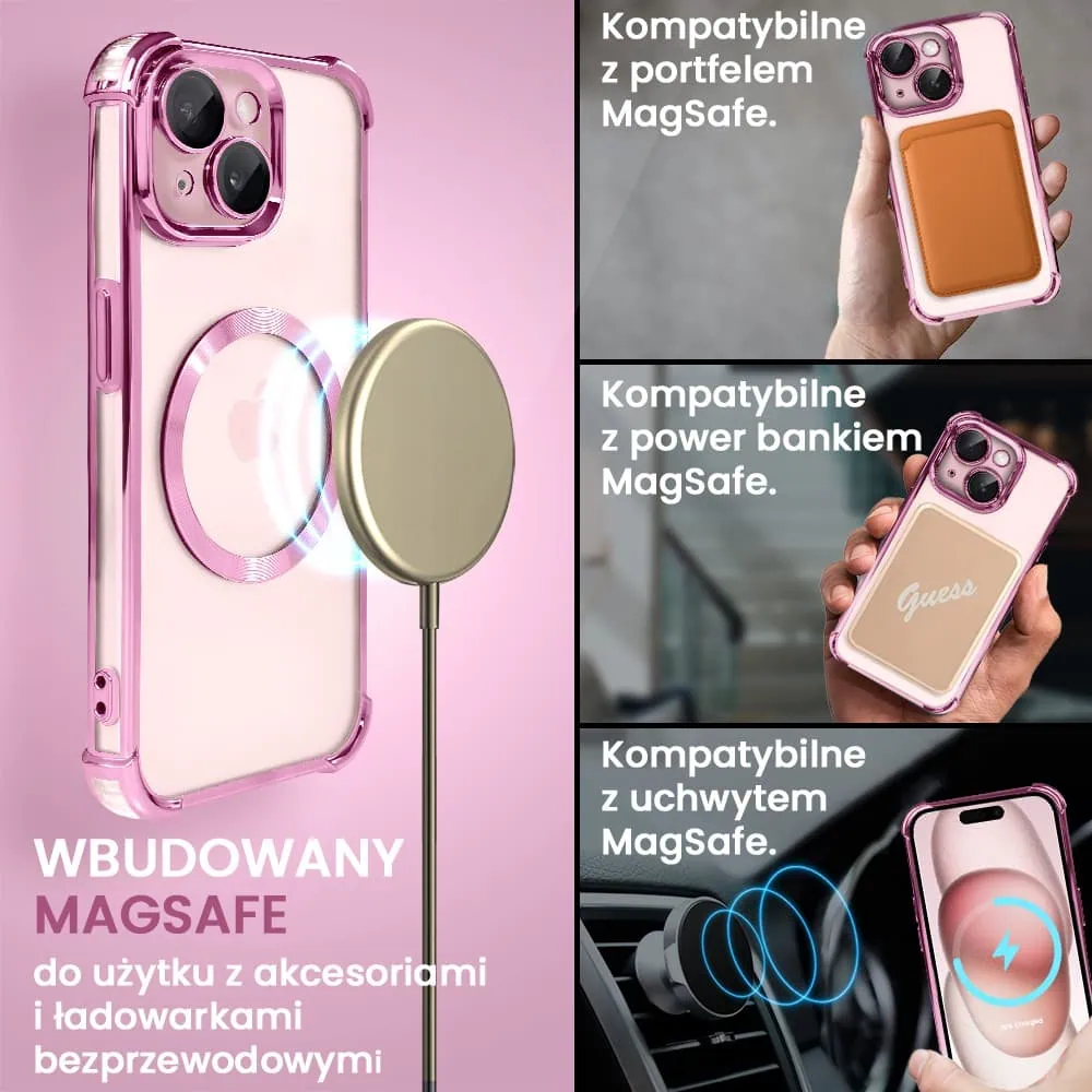 Etui do iPhone 15 Magsafe Luxury Anti-Shock Lens Protect, różowe (OUTLET)