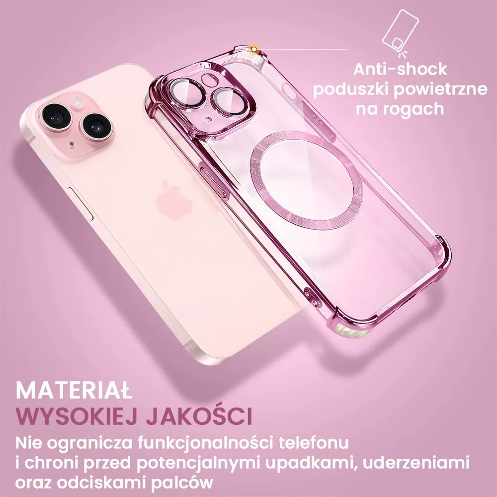 Etui do iPhone 15 Magsafe Luxury Anti-Shock Lens Protect, różowe (OUTLET)