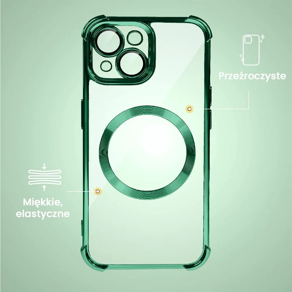 Etui do iPhone 15 Plus Magsafe Luxury Anti-Shock Lens Protect, zielone (OUTLET)