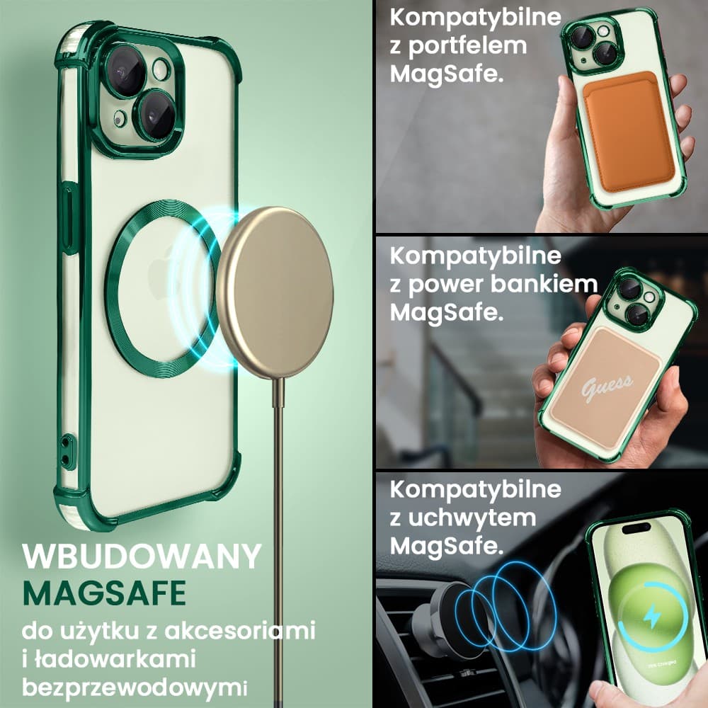 Etui do iPhone 15 Plus Magsafe Luxury Anti-Shock Lens Protect, zielone (OUTLET)
