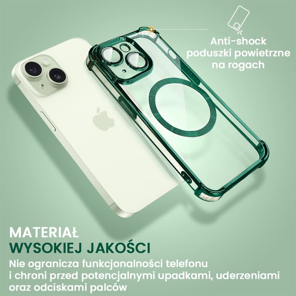 Etui do iPhone 15 Plus Magsafe Luxury Anti-Shock Lens Protect, zielone (OUTLET)