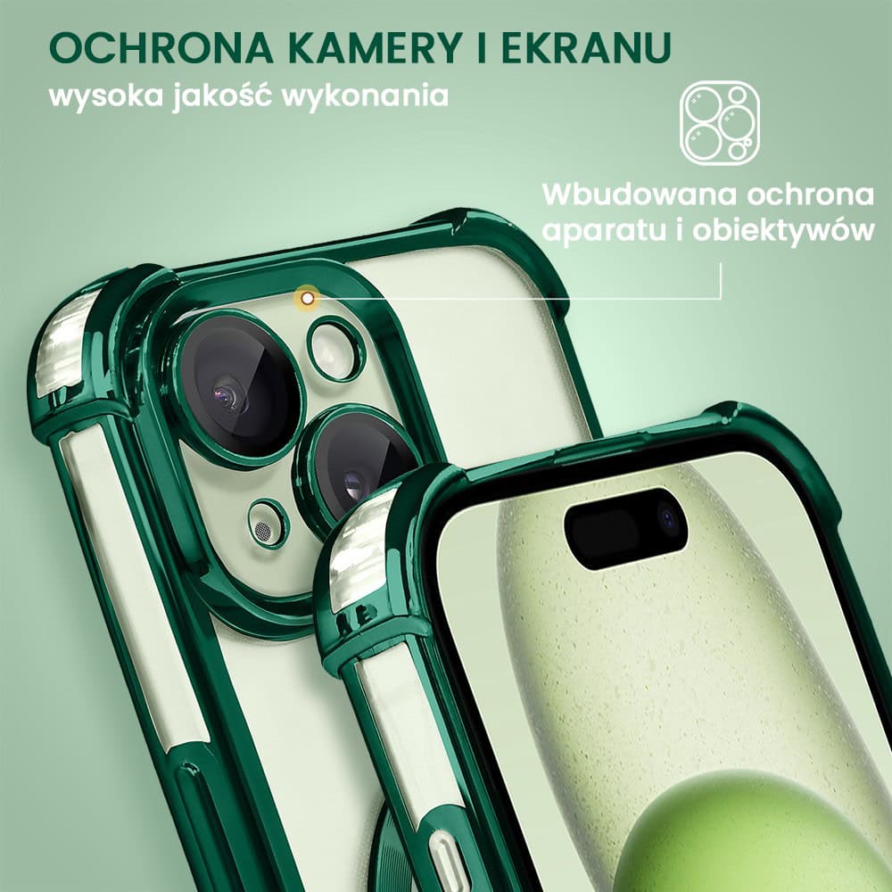 Etui do iPhone 15 Plus Magsafe Luxury Anti-Shock Lens Protect, zielone (OUTLET)