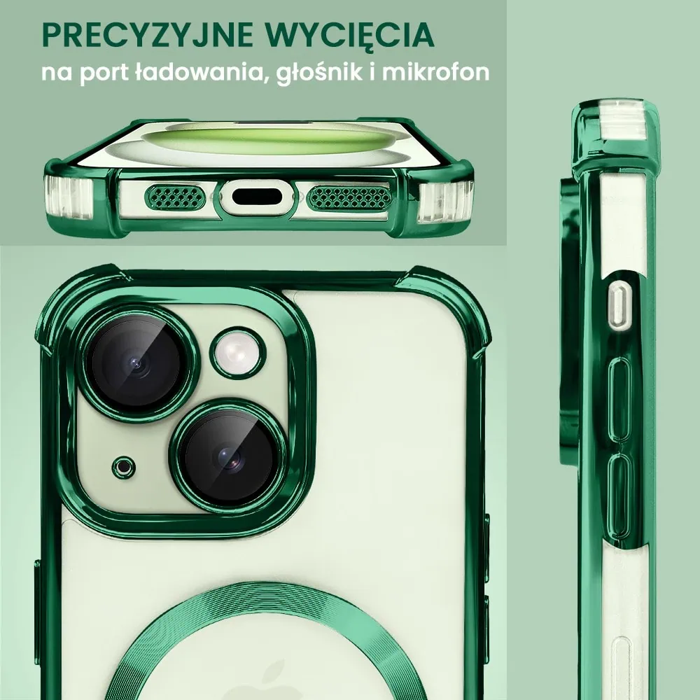Etui do iPhone 15 Plus Magsafe Luxury Anti-Shock Lens Protect, zielone (OUTLET)