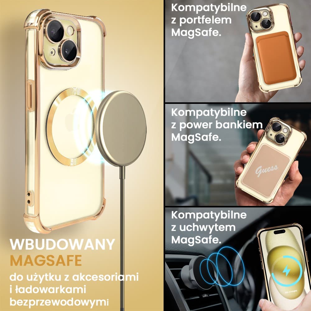 Etui do iPhone 15 Magsafe Luxury Anti-Shock Lens Protect, złote (OUTLET)