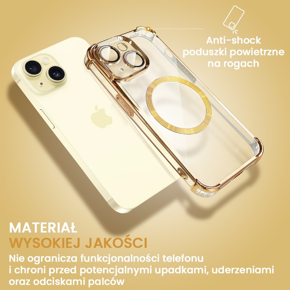 Etui do iPhone 15 Magsafe Luxury Anti-Shock Lens Protect, złote (OUTLET)