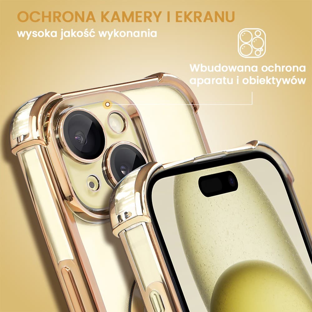 Etui do iPhone 15 Magsafe Luxury Anti-Shock Lens Protect, złote (OUTLET)