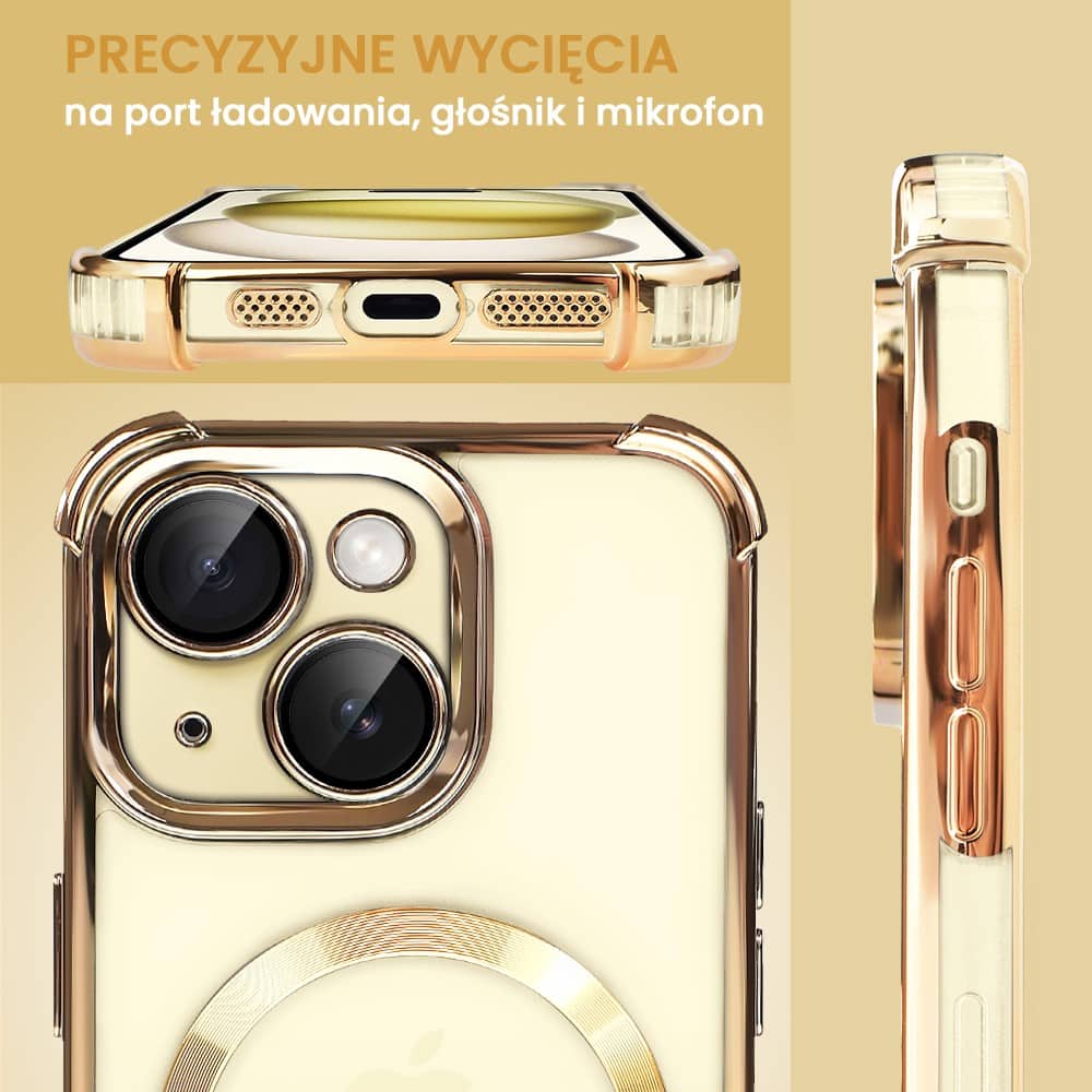 Etui do iPhone 15 Magsafe Luxury Anti-Shock Lens Protect, złote (OUTLET)