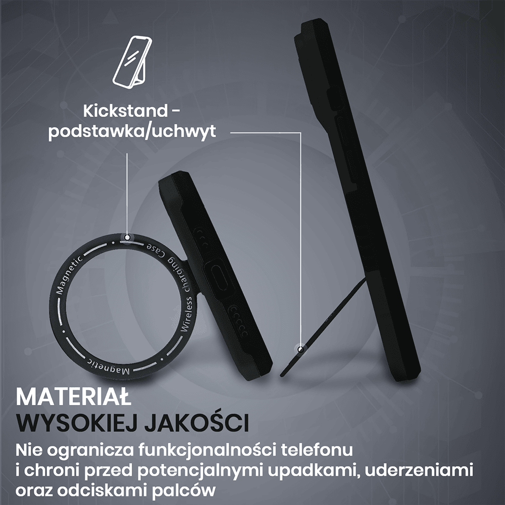 Etui do iPhone 15 MagSafe Slide Camera Stand pancerne, osłona kamery z podstawką, czarne