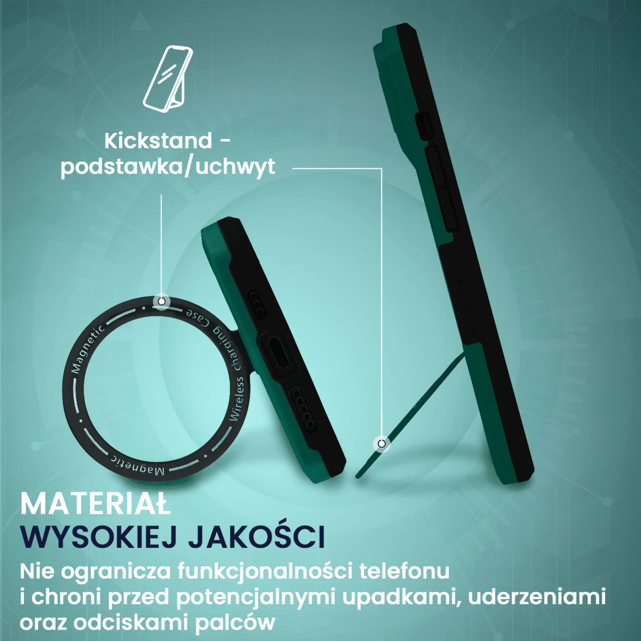 Etui do iPhone 15 Plus MagSafe Slide Camera Stand pancerne, osłona kamery z podstawką, zielone