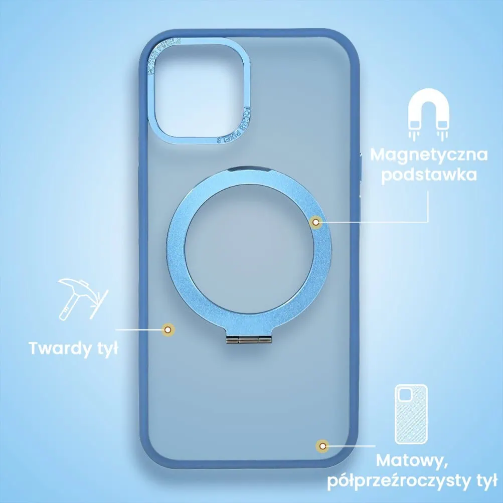 Etui do iPhone 15 Metal Cam MagSafe Stand z podstawką, twarde, półprzeźroczyste, jasno niebieskie