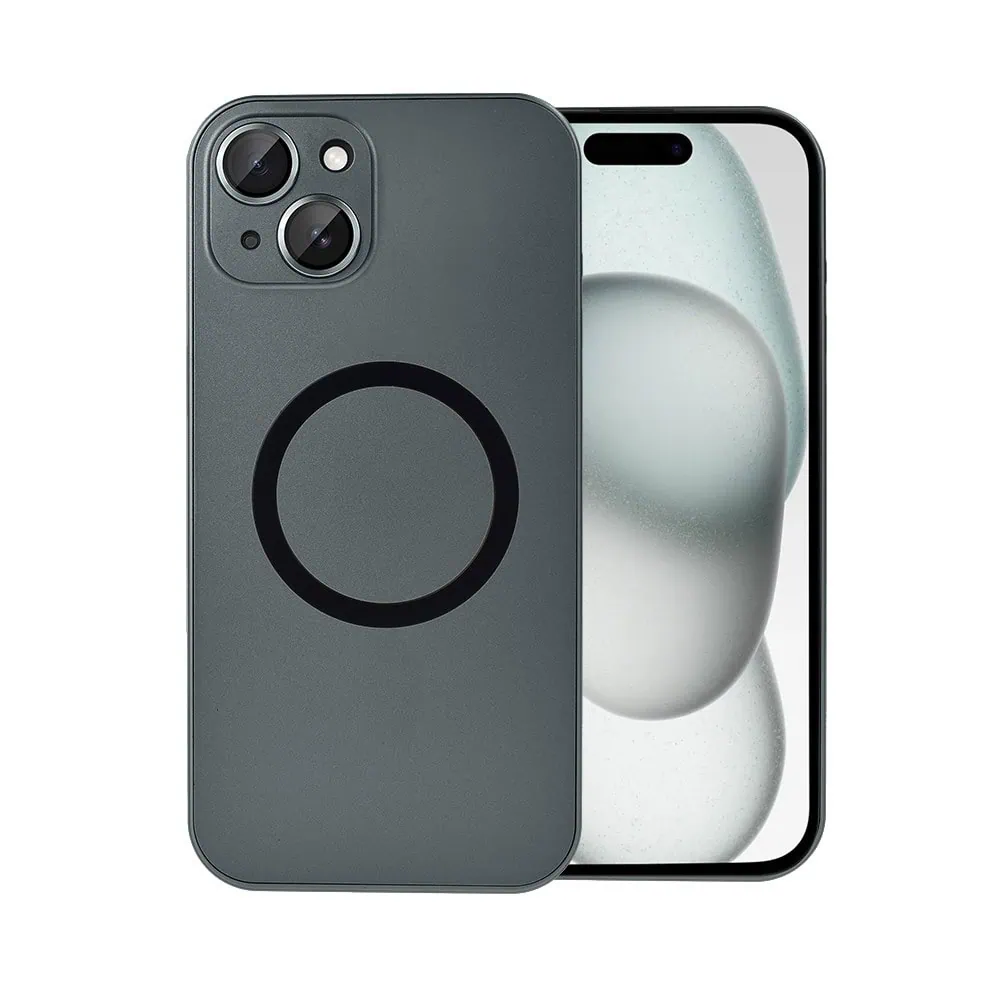 Etui do iPhone 15 Metal Solid Magsafe, pełny tył z metalową ramką i osłoną aparatu, czarne