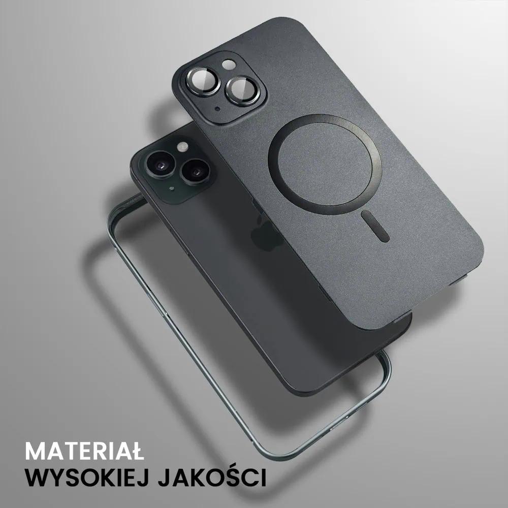 Etui do iPhone 15 Metal Solid Magsafe, pełny tył z metalową ramką i osłoną aparatu, czarne